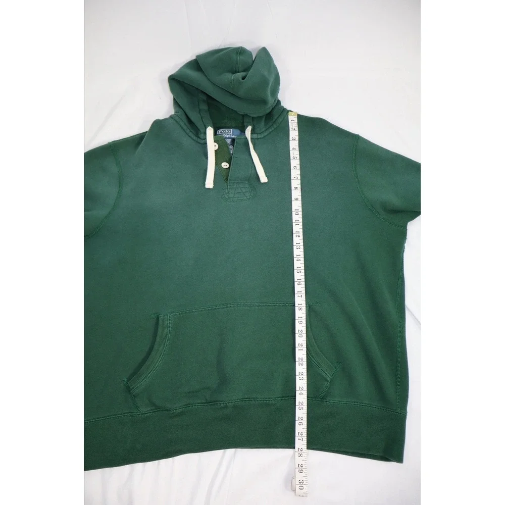 Vintage 90s Polo Ralph Lauren Hoodie Mens 2XL Green Henley Button Pullover